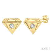 1/50 Ctw Petite Diamond Shape Round Cut Diamond Fashion Stud Earrings in 10K Yellow Gold