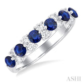3 MM Sapphire and 1/3 Ctw Round Cut Diamond Precious Band in 14K White Gold