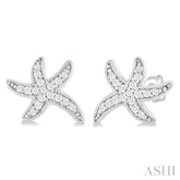 1/8 Ctw Petite Milgrain Starfish Round Cut Diamond Fashion Stud Earrings in 10K White Gold