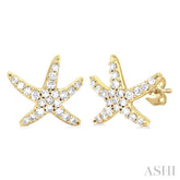 1/5 Ctw Petite Starfish Round Cut Diamond Fashion Stud Earrings in 10K Yellow Gold