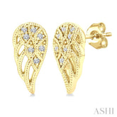 1/20 Ctw Petite Angel Wings Round Cut Diamond Fashion Stud Earrings in 10K Yellow Gold
