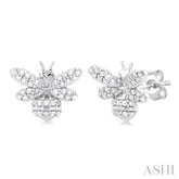1/3 Ctw Petite Bumble Bee Round Cut Diamond Fashion Stud Earrings in 10K White Gold