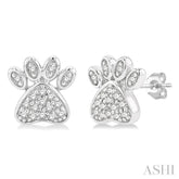 1/8 Ctw Petite Dog Paw Round Cut Diamond Fashion Stud Earrings in 10K White Gold