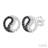 1/5 Ctw Petite Yin Yang Black & White Round Cut Diamond Fashion Stud Earrings in 10K White Gold