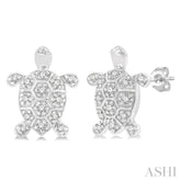 1/6 Ctw Petite Turtle Round Cut Diamond Fashion Stud Earrings in 10K White Gold