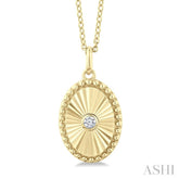 1/20 Ctw Oval fluted medallion Round Cut Diamond Pendant With Chain in 10K Yellow Gold