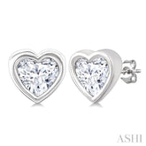 1/5 Ctw Petite Bezel Set Heart Shape Diamond Fashion Stud Earrings in 10K White Gold