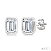 1/5 Ctw Petite Bezel Set Emerald Cut Diamond Fashion Stud Earrings in 10K White Gold