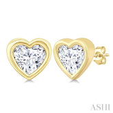 1/5 Ctw Petite Bezel Set Heart Shape Diamond Fashion Stud Earring in 10K Yellow Gold