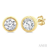 1/5 Ctw Petite Bezel Set Round Cut Diamond Fashion Stud Earrings in 10K Yellow Gold