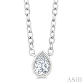 1/6 Ctw Petite Bezel Set Pear Cut Diamond Fashion Pendant With Chain in 10K White Gold