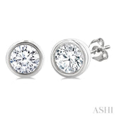 1/5 Ctw Petite Bezel Set Round Cut Diamond Fashion Stud Earrings in 10K White Gold