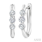 1/2 Ctw 3-Stone Round Cut Diamond Fashion Hoop Earring in 14K White Gold
