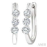 3/4 Ctw 3-Stone Round Cut Diamond Fashion Hoop Earrings in 14K White Gold