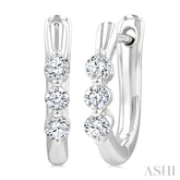 1/3 Ctw 3-Stone Round Cut Diamond Fashion Hoop Earrings in 14K White Gold
