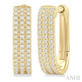 1/3 Ctw Triple Row Round Cut Diamond Hoop Earrings in 10K Yellow Gold