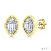 1/5 Ctw Petite Bezel Set Marquise Shape Fusion Baguette and Round Cut Diamond Fashion Stud Earrings in 10K Yellow Gold