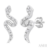 1/20 Ctw Petite Snake Round Cut Diamond Fashion Stud Earrings in 10K White Gold