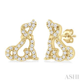 1/6 Ctw Petite Sitting Dog Round Cut Diamond Fashion Stud Earrings in 10K Yellow Gold