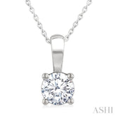 3/4 Ctw Prong Set Round Cut Diamond Solitaire Pendant With Chain in 14K White Gold