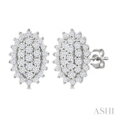 1/5 Ctw Petite Oval Shape Round Cut Diamond Cluster Fashion Stud Earrings in 10K White Gold