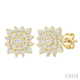 1/5 Ctw Petite Cushion Shape Round Cut Diamond Cluster Fashion Stud Earrings in 10K Yellow Gold