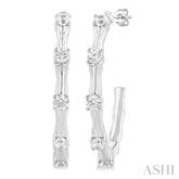 1/3 Ctw Bamboo Shoot Inspired Round Cut Diamond Fashion Half Hoop Earrings in 14K White Gold