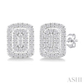 1/5 Ctw Double Halo Emerald Shape Petite Round Cut Diamond Fashion Stud Earrings in 10K White Gold