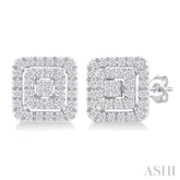 1/5 Ctw Double Halo Square Shape Petite Round Cut Diamond Fashion Stud Earrings in 10K White Gold