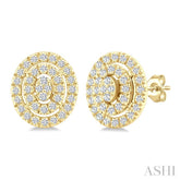 1/5 Ctw Double Halo Oval Shape Petite Round Cut Diamond Fashion Stud Earrings in 10K Yellow Gold