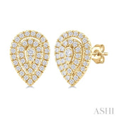 1/5 Ctw Double Halo Pear Shape Petite Round Cut Diamond Fashion Stud Earrings in 10K Yellow Gold