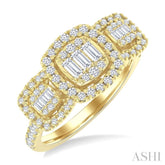 3/4 Ctw Cushion Shape Past, Present & Future Fusion Baguette and Round Cut Diamond Engagement Ring in 14K Yellow Gold
