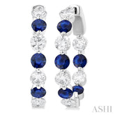 2.85 MM Round Cut Sapphire and 1 Ctw Round Cut Diamond Precious Inside-Out Alternating Hoop Earrings in 14K White Gold