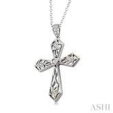 1/20 Ctw Round Cut Diamond Cross Pendant in Sterling Silver with Chain