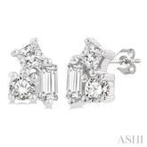 1/6 Ctw Petite Tri-Stone Scatter Princess, Baguette & Round Cut Diamond Fashion Stud Earrings in 10K White Gold