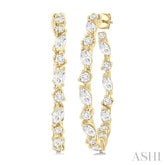 1 1/6 Ctw Inside & Outside Marquise and Round Cut Diamond Fashion Open Hoop Earrings in 14K Yellow Gold