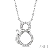1/10 Ctw Cat Shape Petite Round Cut Diamond Fashion Pendant With Chain in 10K White Gold