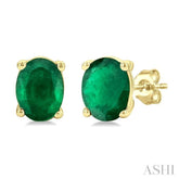 4X3 MM Oval Shape Emerald Precious Stud Earrings in 14K Yellow Gold