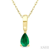 5X3 MM Pear Shape Emerald Precious Solitaire Pendant With Chain in 14K Yellow Gold