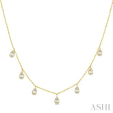 1/3 Ctw Pear Shaped Danglers Fusion Baguette and Round Cut Diamond Station Necklace in 10K Yellow Gold