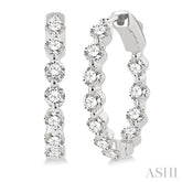 2 Ctw Inside-Out Single Prong Set Round Cut Diamond Hoop Earrings in 14K White Gold