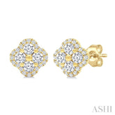 1/2 Ctw Clover Round Cut Diamond Fashion Earrings in 14K Yellow Gold