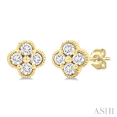 1/5 Ctw Clover Round Cut Diamond Fashion Earrings in 14K Yellow Gold