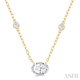 1/4 Ctw Oval and Bezel Set Round Cut Diamond Station Necklace in 14K Yellow and White Gold