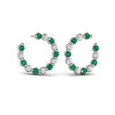 Forward-facing Diamond and Emerald Open Hoop Earrings