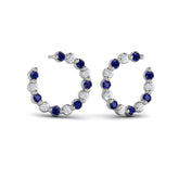 Forward-facing Diamond and Blue Sapphire Open Hoop Earrings