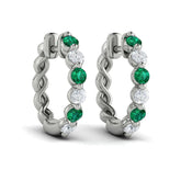 Diamond and Emerald Twist Hoop Earrings