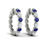 Diamond and Blue Sapphire Twist Hoop Earrings