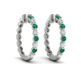 Diamond and Emerald Twist Hoop Earrings