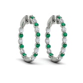 Inside Out Diamond and Emerald Hoop Earrings